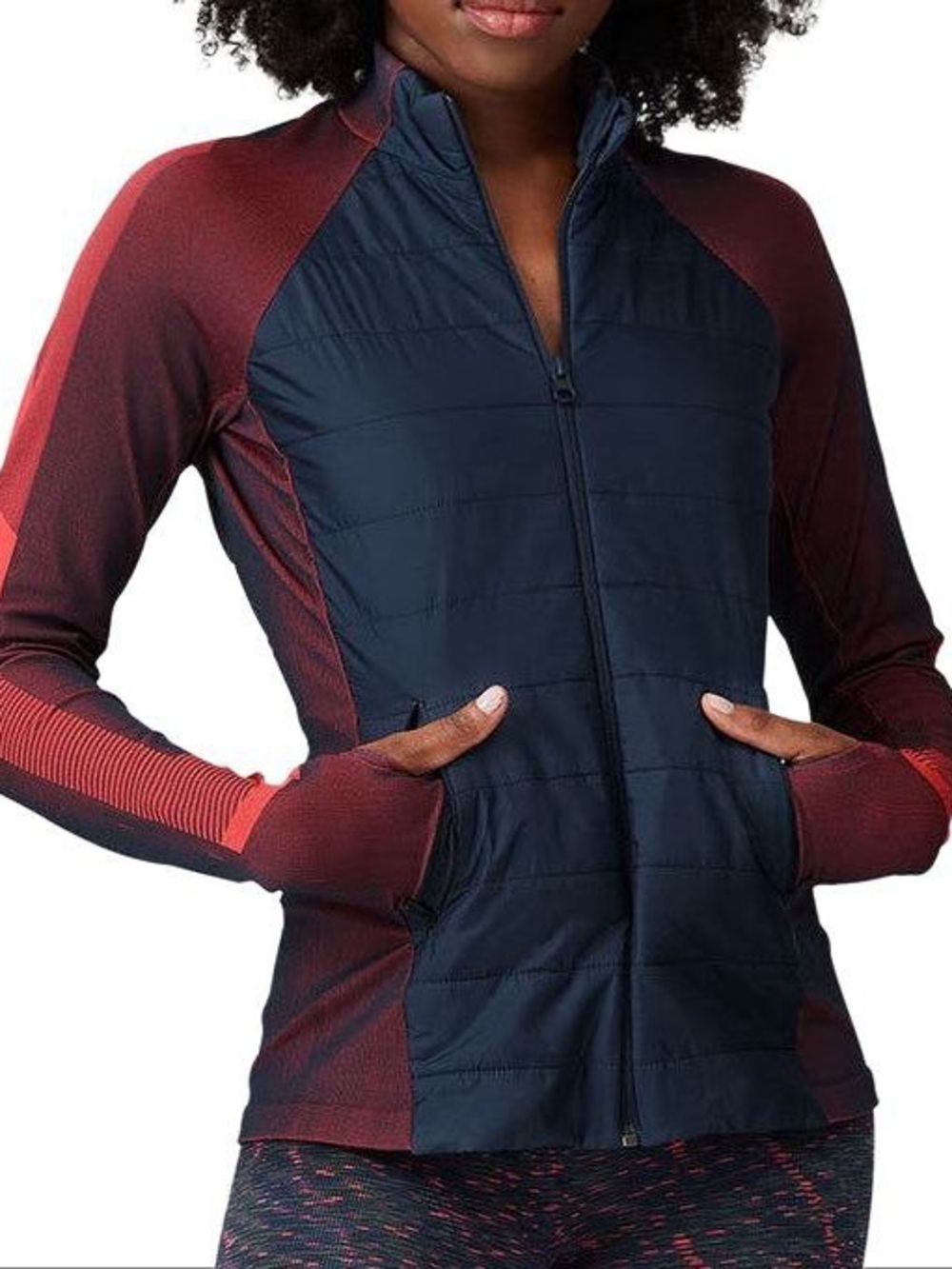 LNDR Women's Navy and Burgundy Quilted Hybrid Bomber Jacket